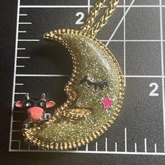 Vtg Betsey Johnson Necklace Heavens to Betsey Cow Jumped Over Moon Celestial 16" - Picture 9 of 9